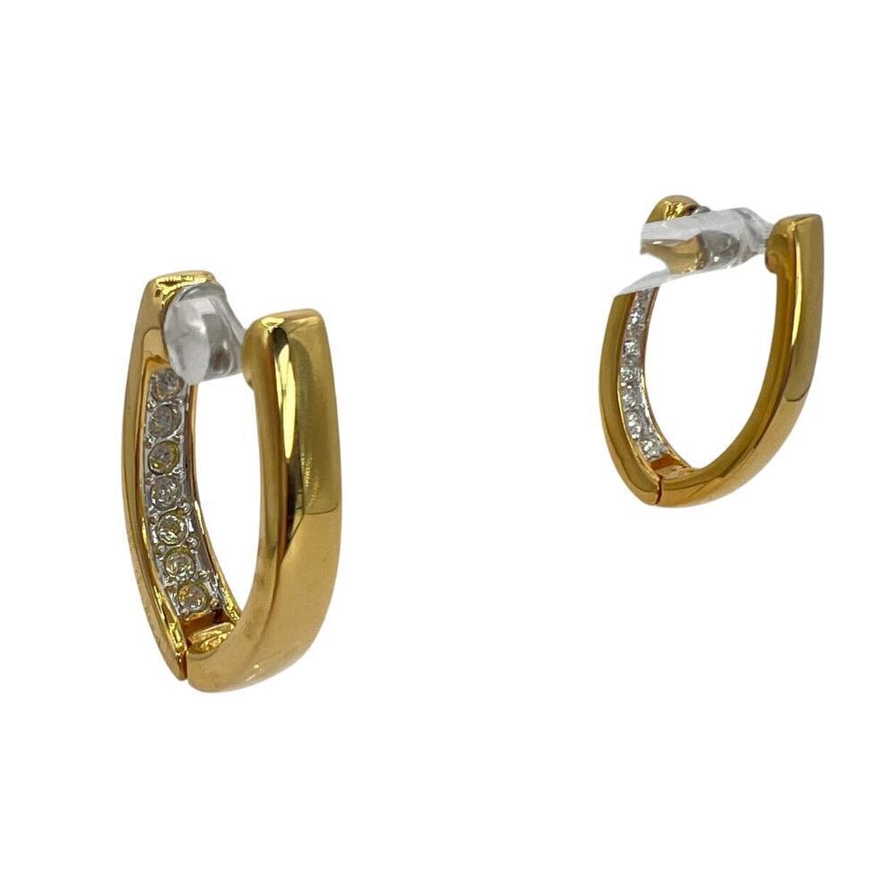 Joan Rivers Vintage Signed Gold Tone Hoop Earrings Pierced White Crystal